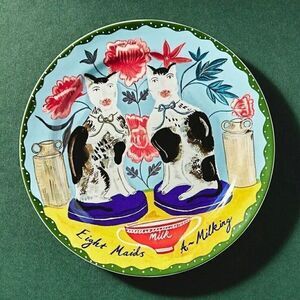 Anthropologie Emily Maude Twelve 12 Days Christmas Plate 8 Maids a Milking NEW